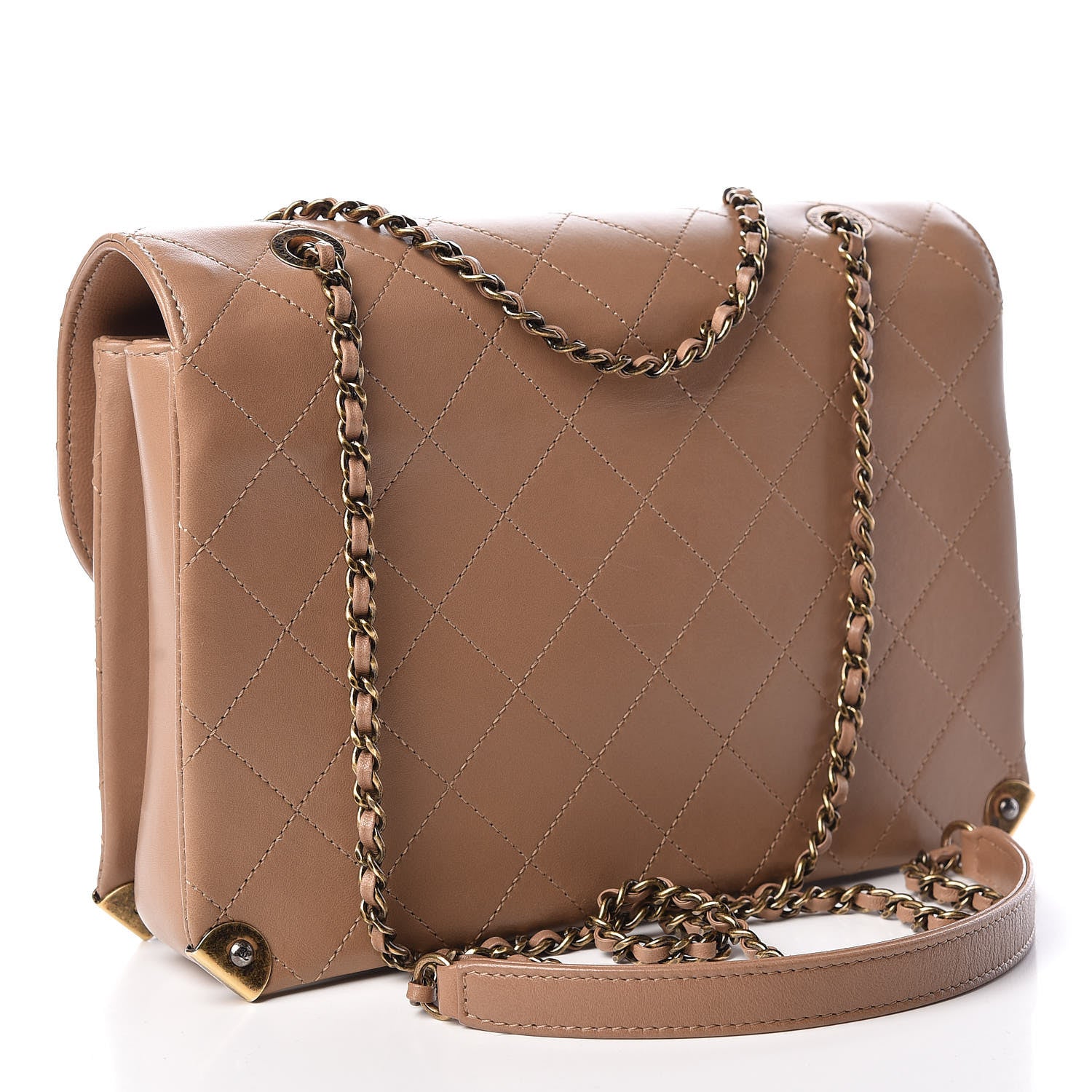 Chanel Shiny Lambskin Quilted Around The Corner Flap Beige 3 of 10