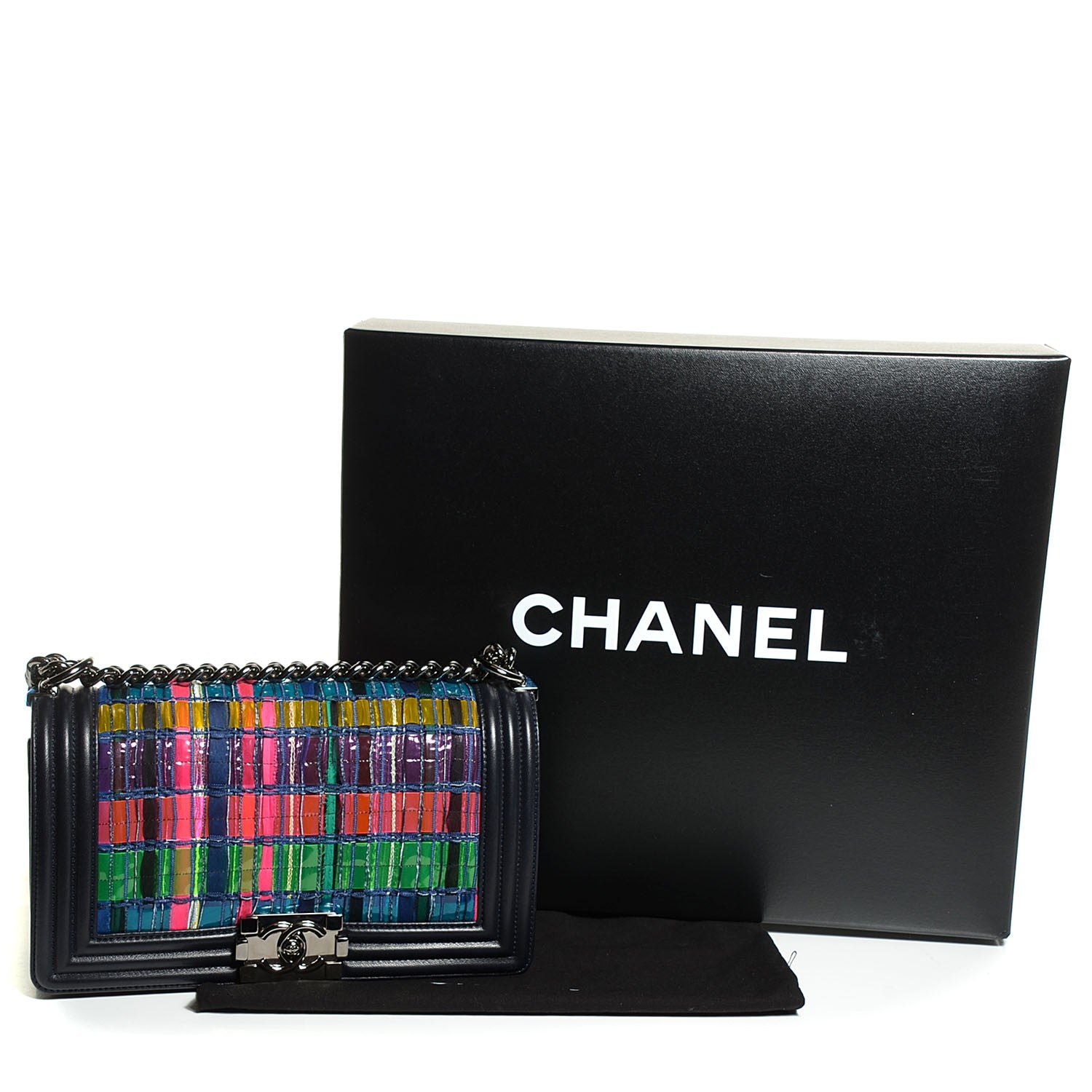 Chanel Tweed Lambskin Woven Medium Boy Flap Navy Blue 5 of 9