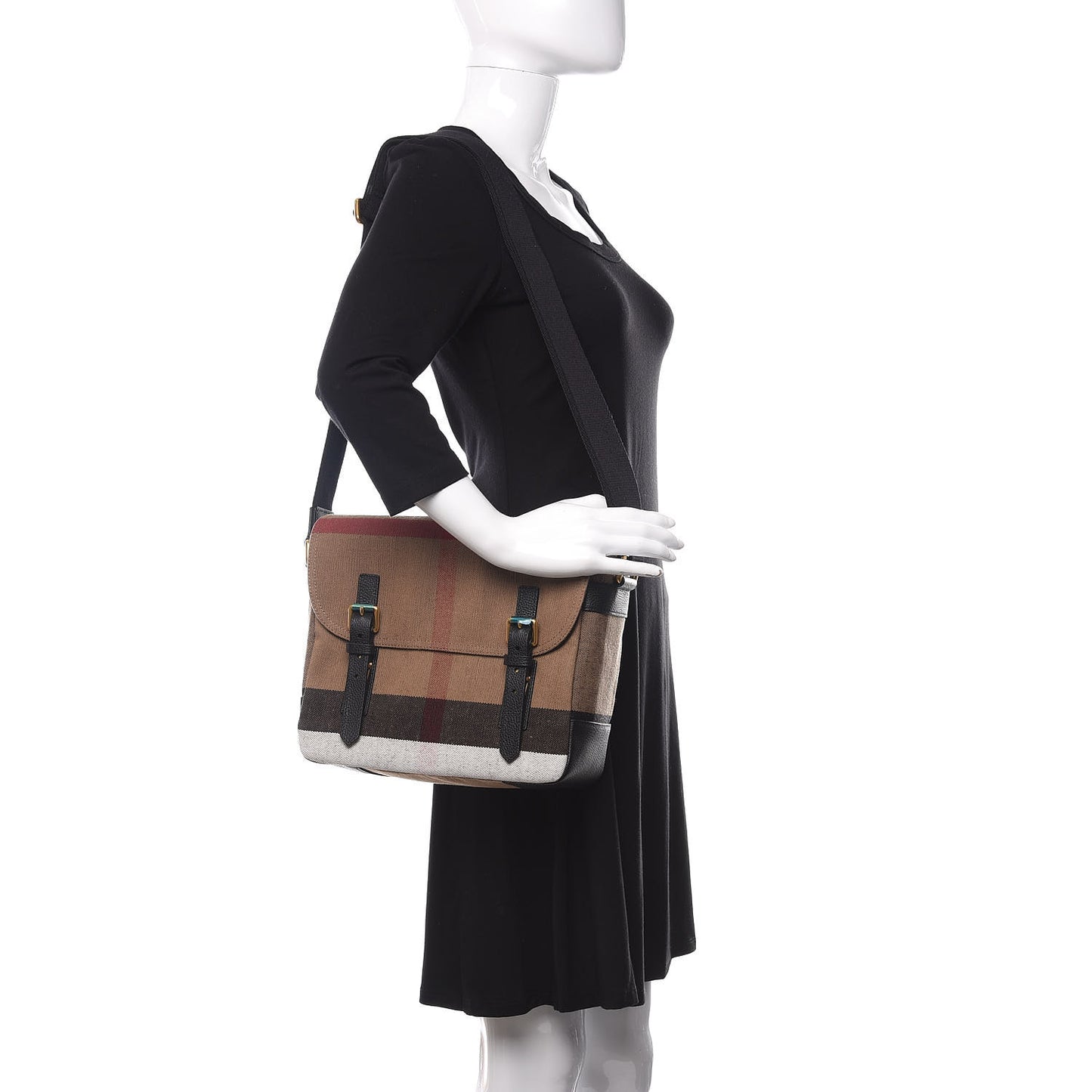 Canvas Mega Check Large Baildon Messenger Bag Black