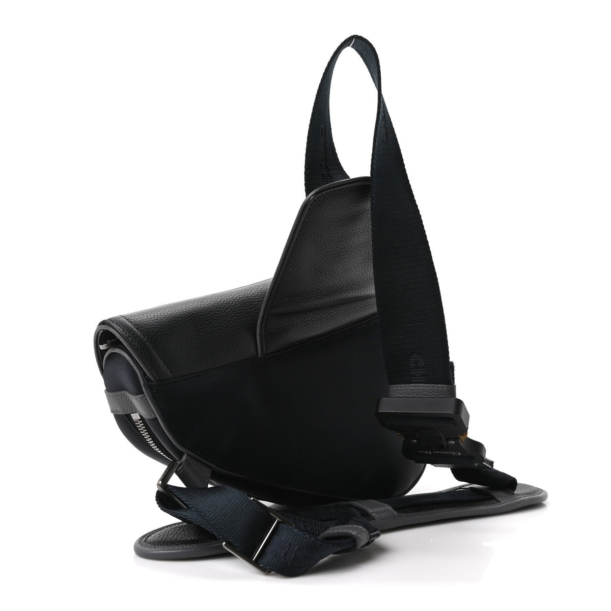 X SACAI Grained Calfskin Technical Fabric Mens Saddle Bag Black