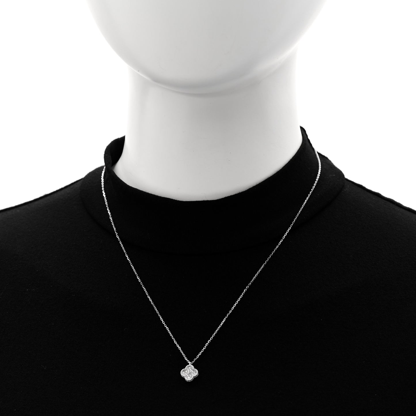 18K White Gold Diamond Sweet Alhambra Pendant Necklace