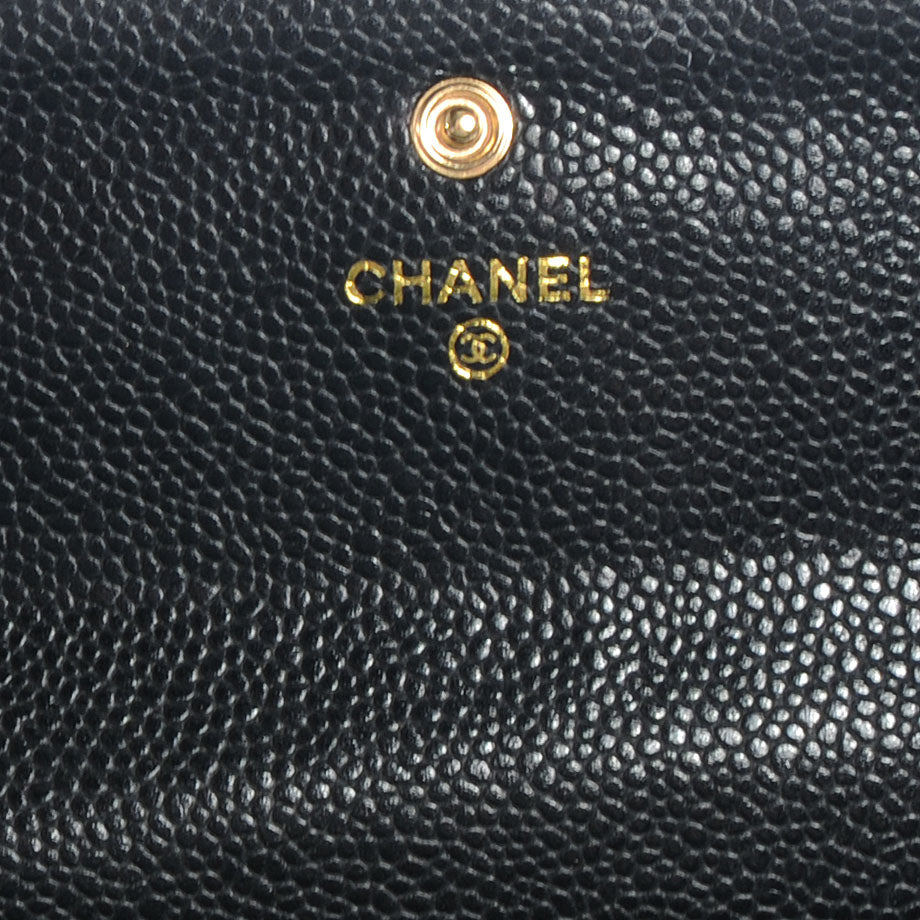 Caviar Large Gusset Flap Wallet Black