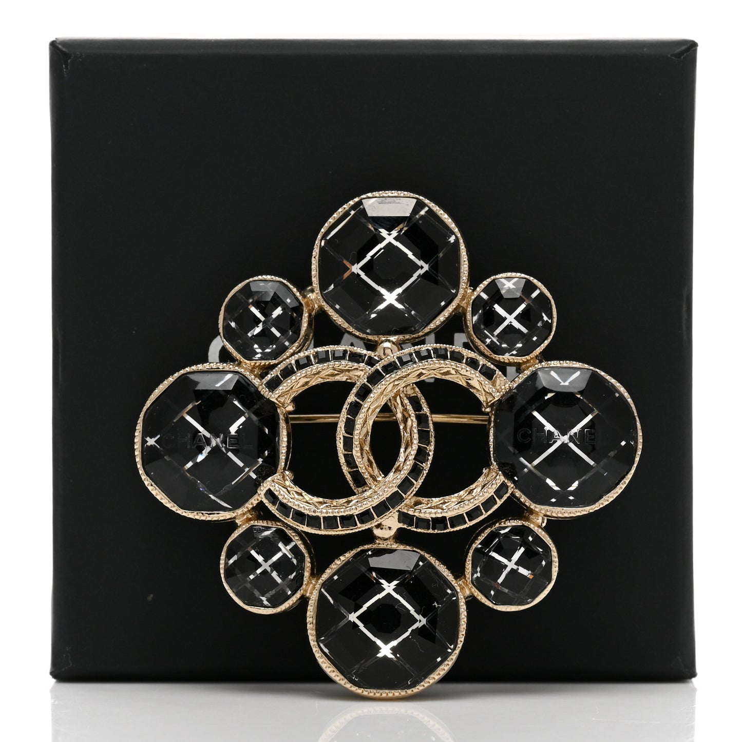 Crystal Large CC Quilted Logo Brooch Gold