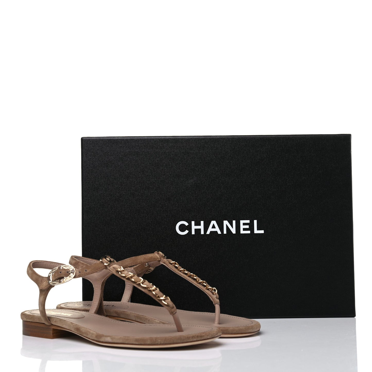 Suede Calfskin Thong Sandals 35.5 Beige