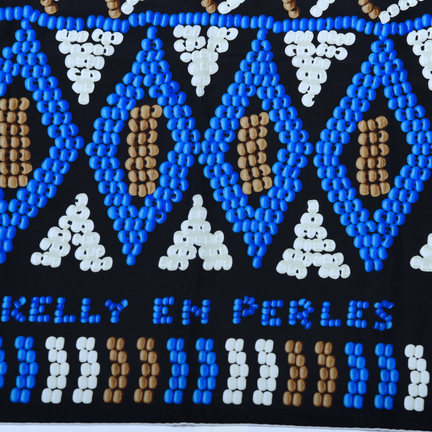 Silk Twill Kelly En Perles Giant Scarf 140 Black Bleu Marron G