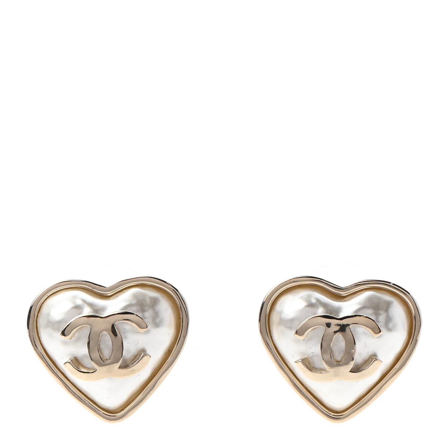 Pearl CC Heart Earrings Gold