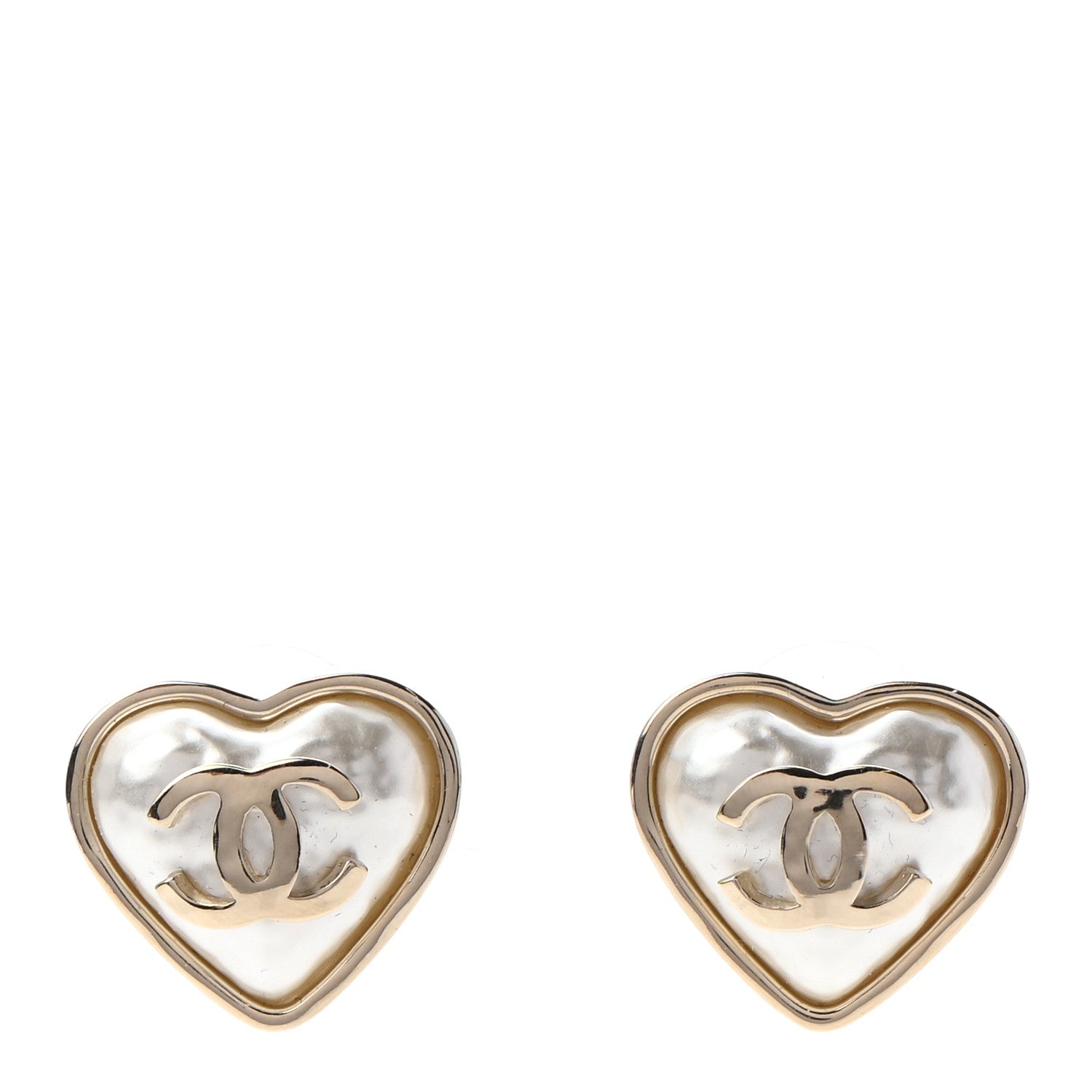 Chanel Pearl CC Heart Earrings Gold 1 of 8