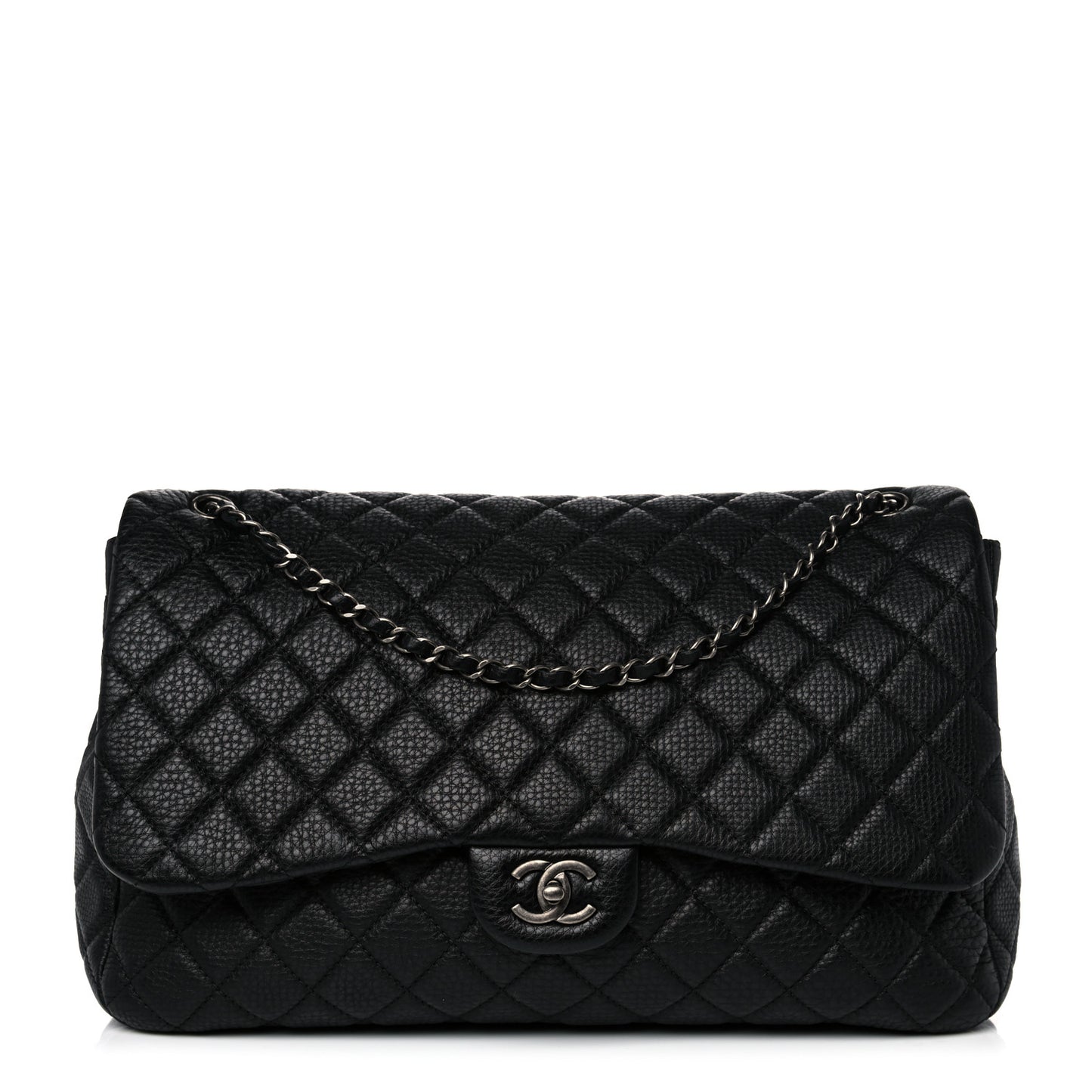 Grained Calfskin Quilted Small XXL Travel Flap Bag Black