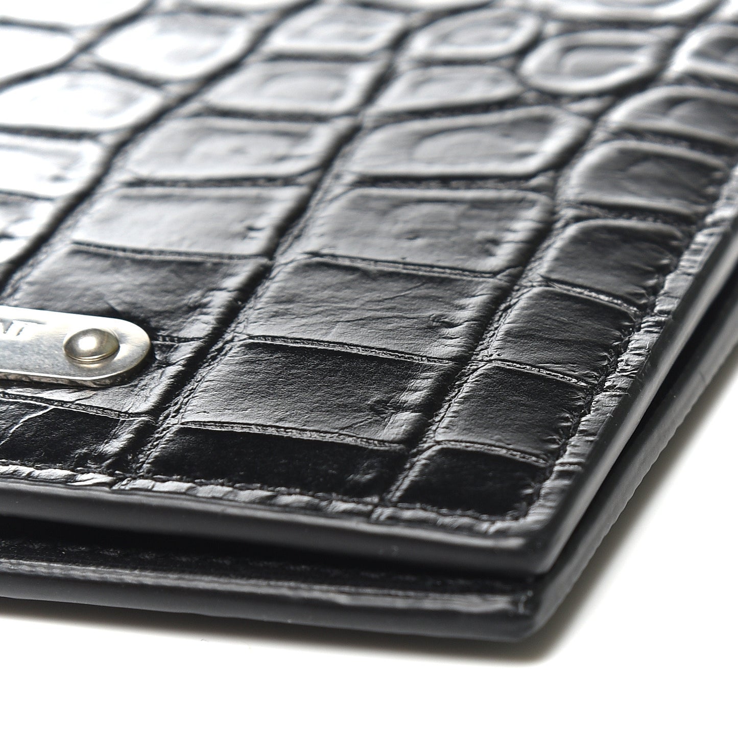 Calfskin Crocodile Embossed East West Wallet Black