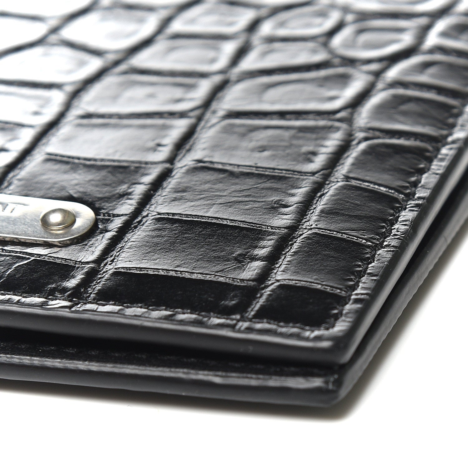 Saint Laurent Calfskin Crocodile Embossed East West Wallet Black 6 of 11