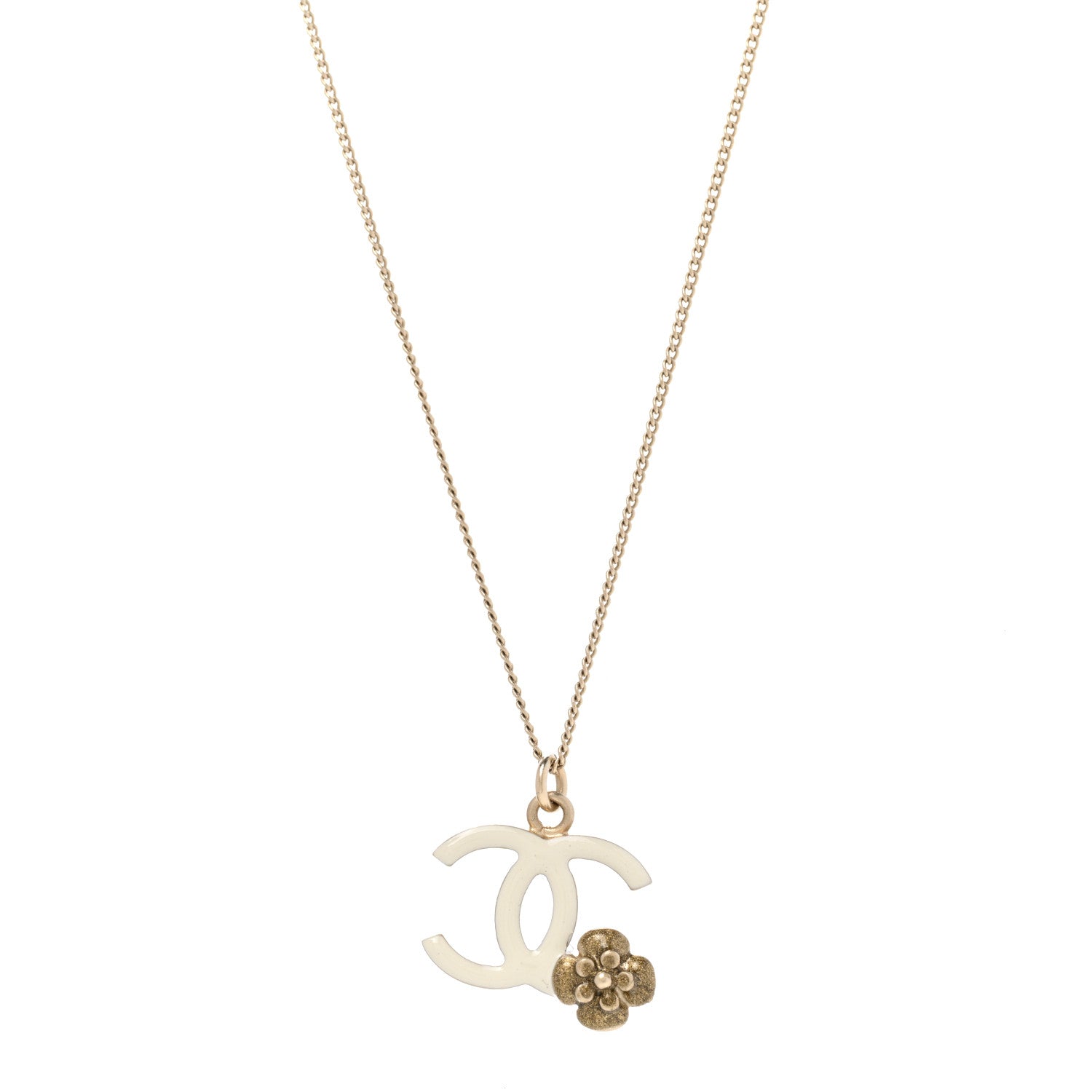 Chanel Enamel CC Camellia Necklace Ivory Gold 1 of 6