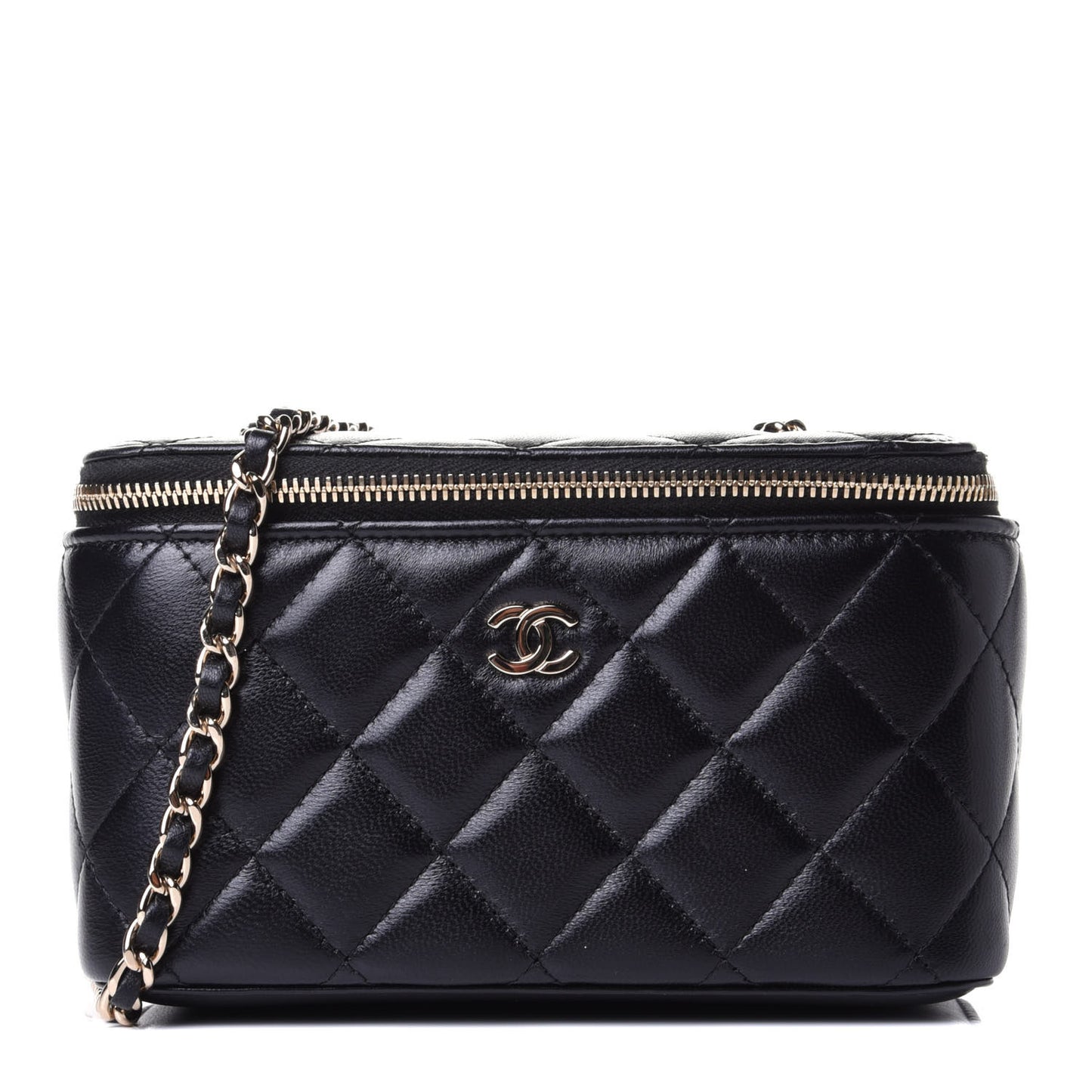 Lambskin Quilted Small Vanity Case With Chain Black
