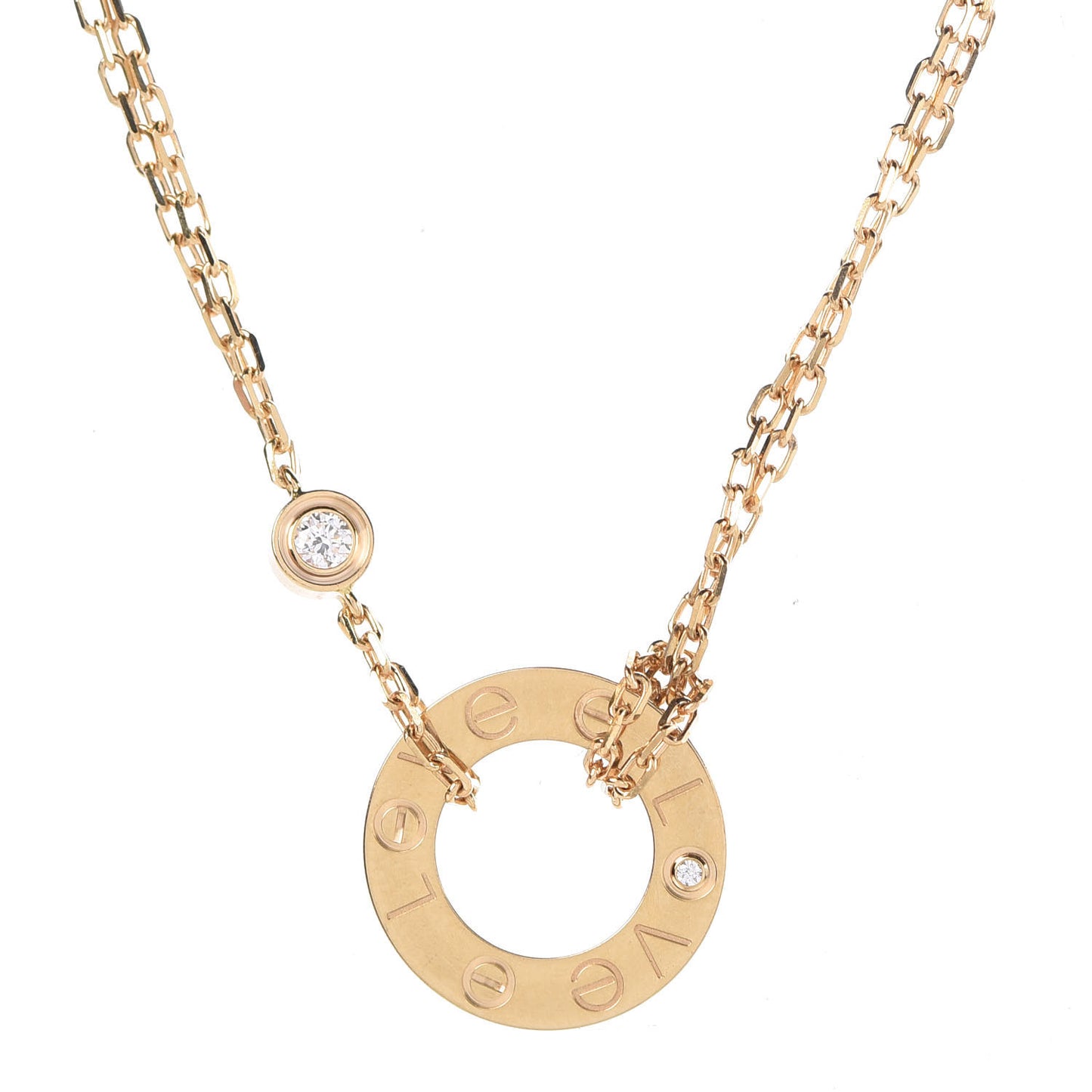 18K Yellow Gold 2 Diamond LOVE Necklace