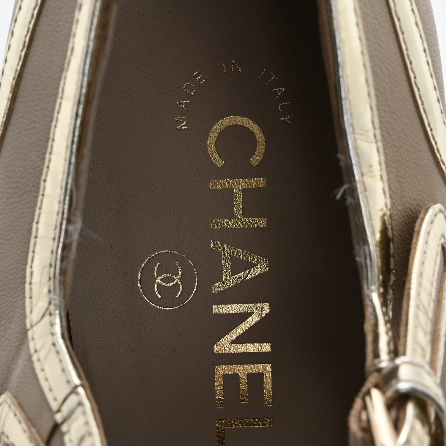 Chanel Lambskin Metallic Grosgrain Cap Toe Mary Jane Platform Pumps 41  Gold 8 of 13