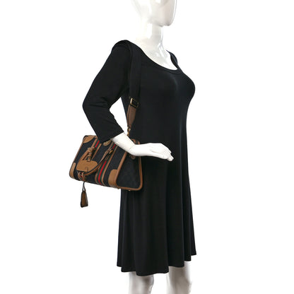 Gucci Monogram Textured Dollar Calfskin Web Small Bauletto Duffle Top Handle Bag Black Koi Beige 2 of 9