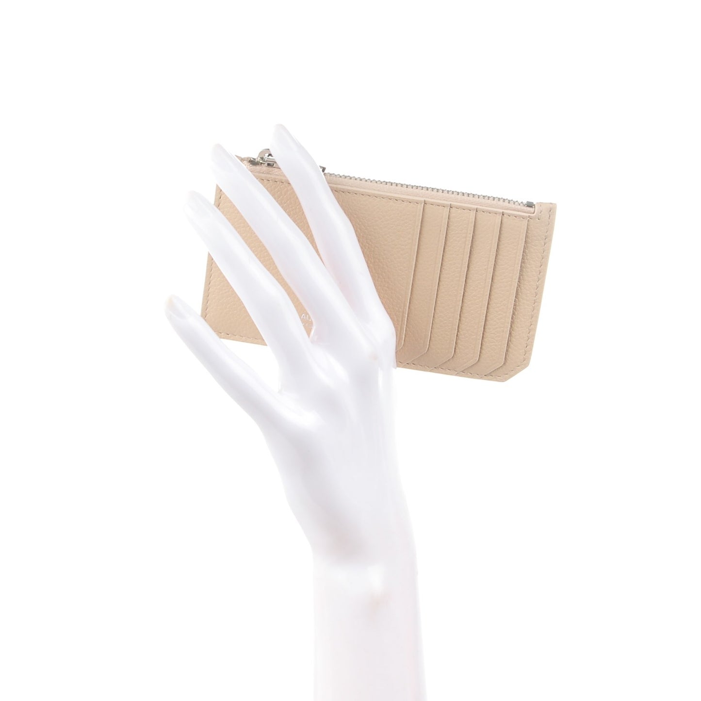 Grained Calfskin 5 Fragments Zip Pouch Card Holder Nude Powder