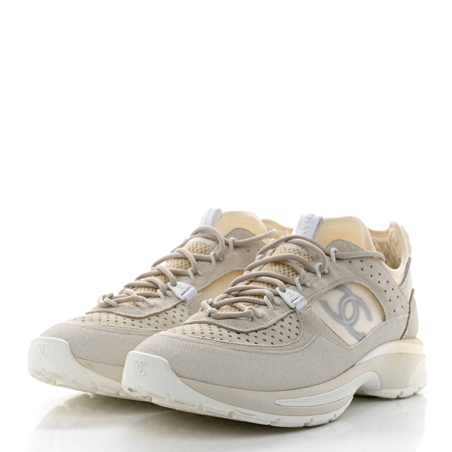 Suede Calfskin Mens CC Sneakers 42 White