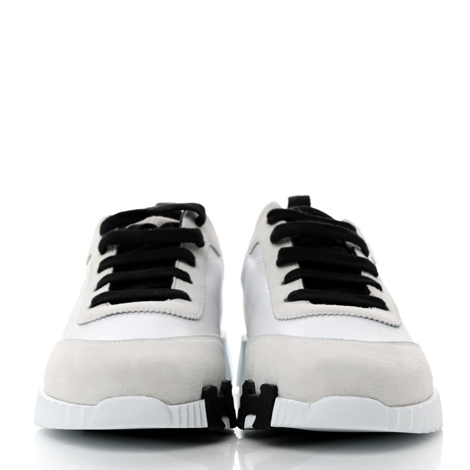 Hermes Calfskin Suede Goatskin Bouncing Sneakers 40 White Black 2 of 8