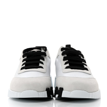 Hermes Calfskin Suede Goatskin Bouncing Sneakers 40 White Black 2 of 8