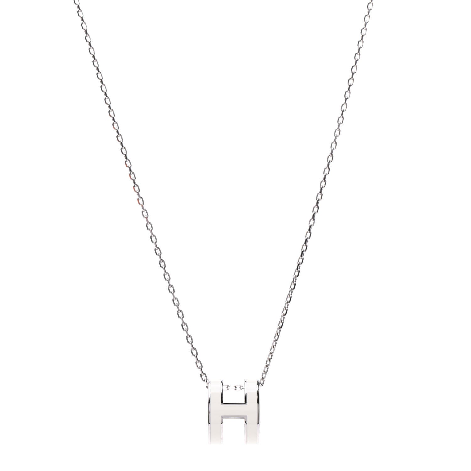Hermes Lacquered Palladium Pop H Pendant Necklace White 1 of 7