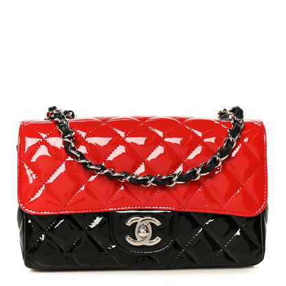 Chanel Patent Calfskin Quilted Bi-Color Mini Rectangular Flap Red Black 1 of 12