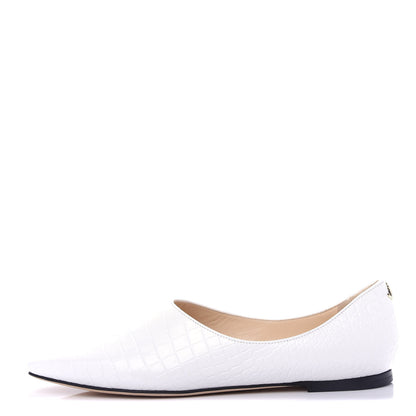 Jimmy Choo Calfskin Crocodile Embossed Joselyn Flats 40 White 1 of 9