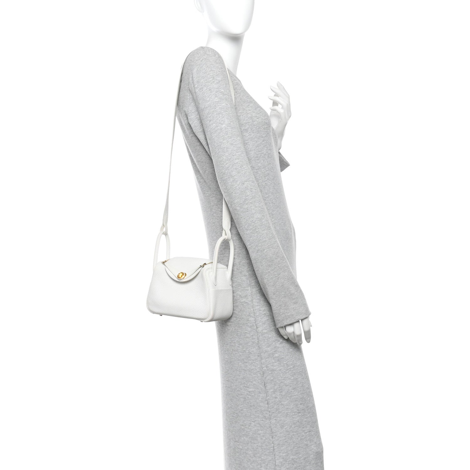 Hermes Taurillon Clemence Mini Lindy 20 New White 2 of 10