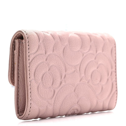 Chanel Goatskin Camellia Embossed Card Holder Wallet Light Pink 3 of 7