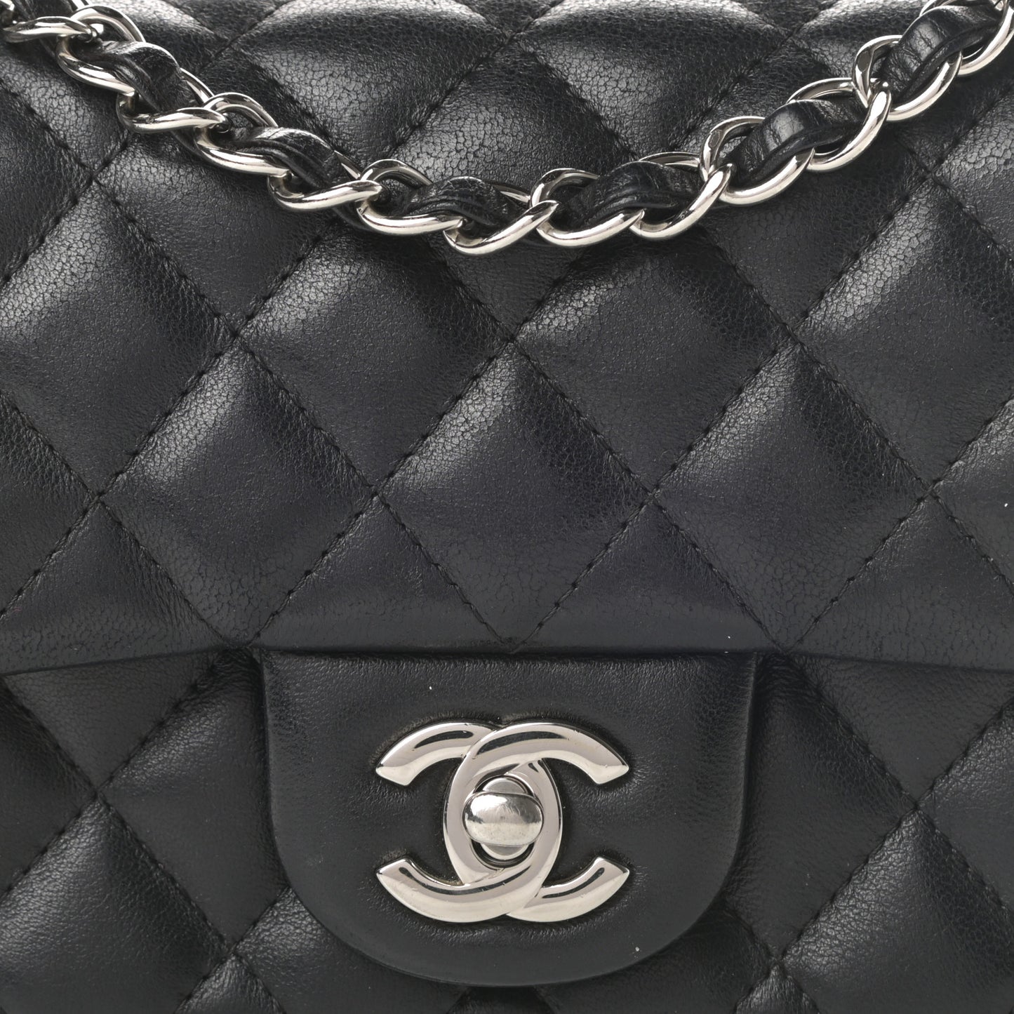 Lambskin Quilted Mini Square Flap Black