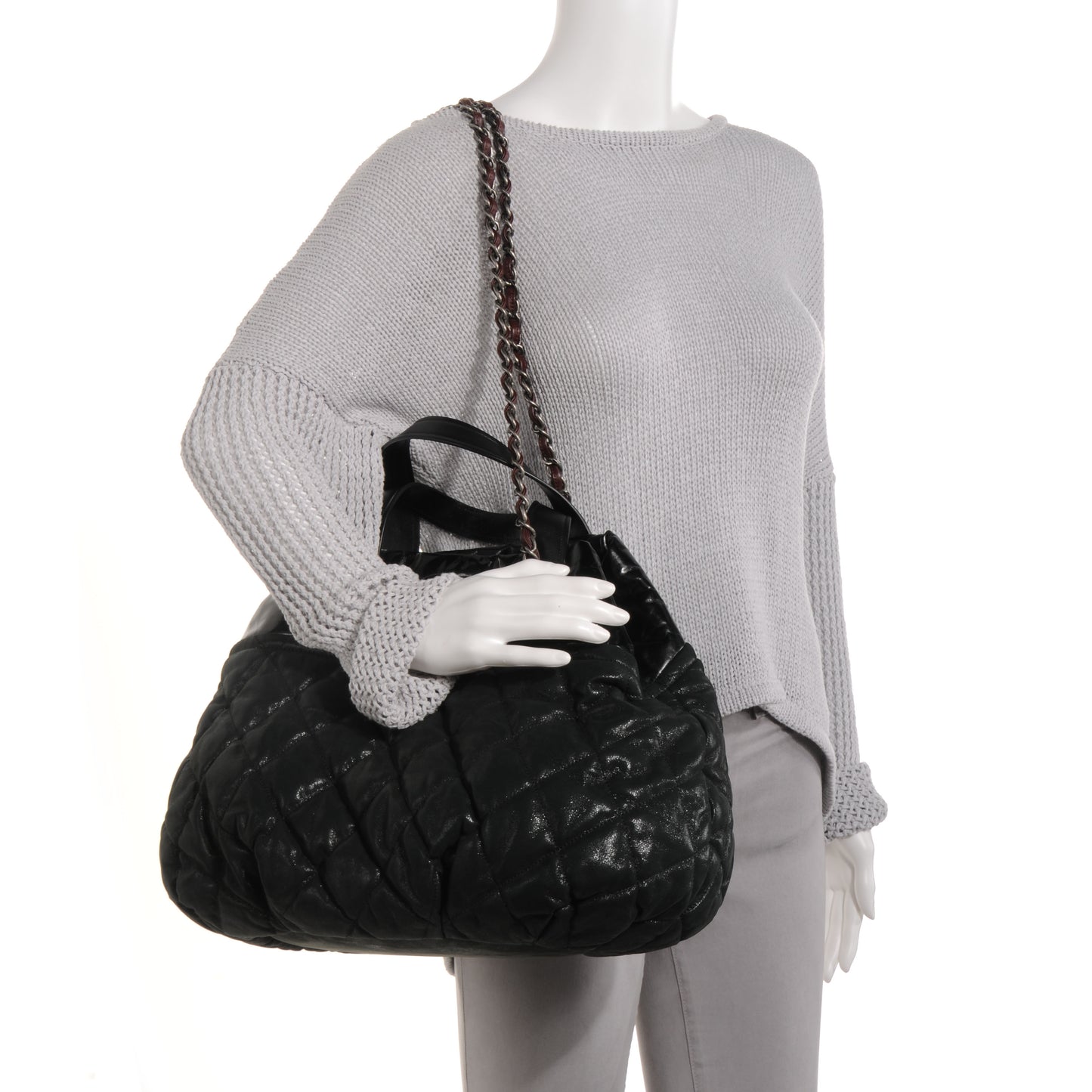Iridescent Calfskin Large In The Mix Tote Black