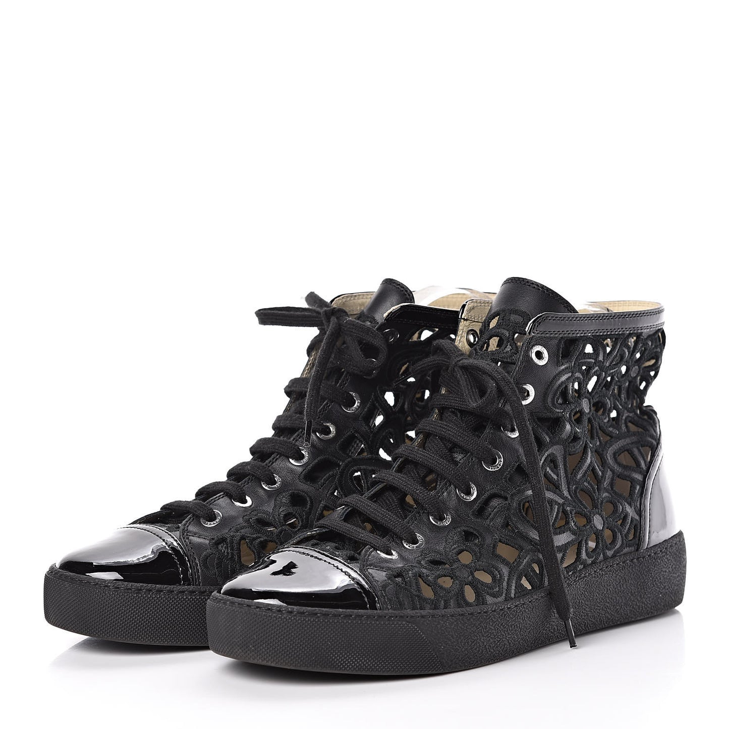 Patent Grained Goatskin Hollow Out Flower Sneakers 40.5 Black