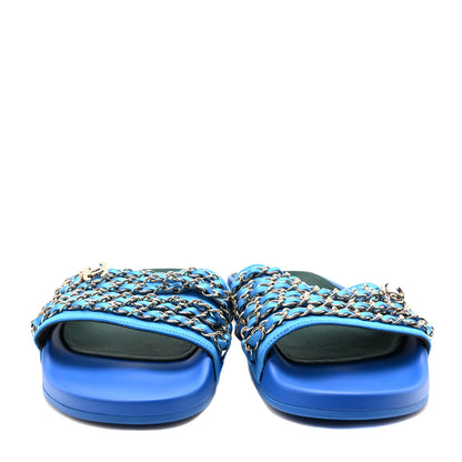 Chanel Satin Chain Flat Sandals 39 Bright Blue 3 of 9