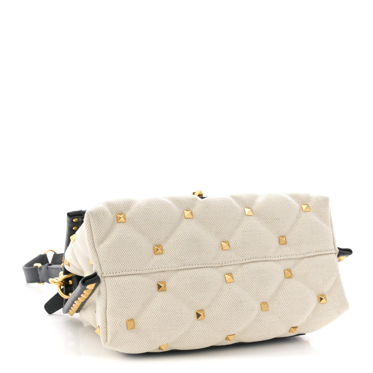 Canvas Calfskin Medium Candystud Top Handle Bag Black Beige