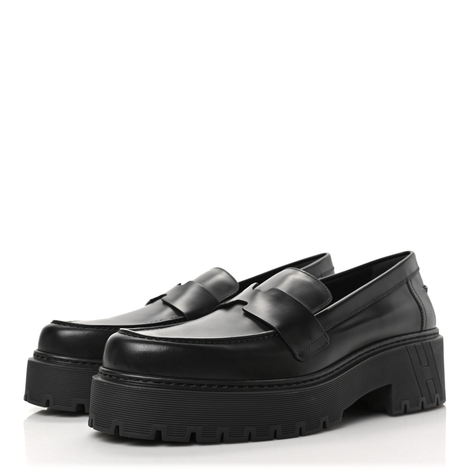 Hermes Glazed Calfskin Womens Hitch Loafers 41 Black 3 of 8