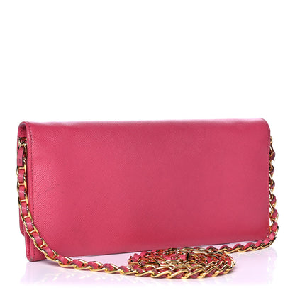 Prada Saffiano Metal Oro Chain Wallet Ibisco 2 of 16