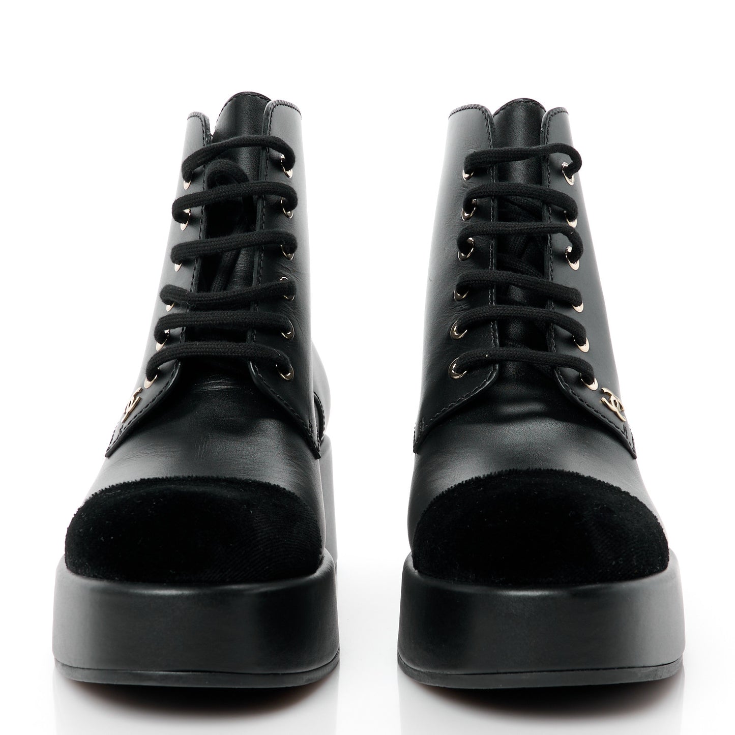 Calfskin Velvet CC Cap Toe Boots 40 Black