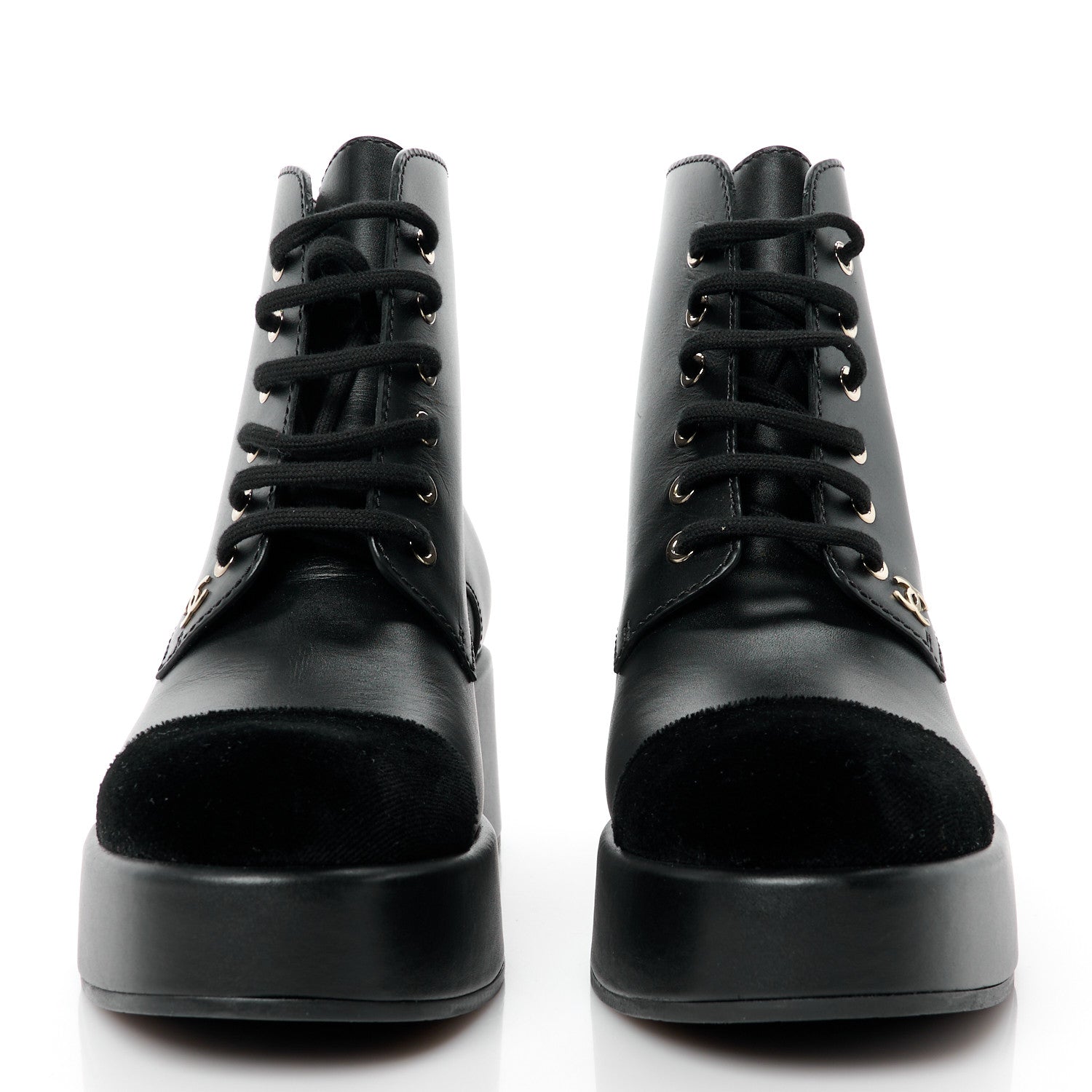 Chanel Calfskin Velvet CC Cap Toe Boots 40 Black 2 of 10