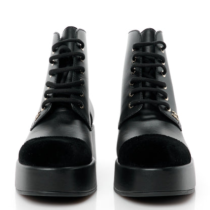 Chanel Calfskin Velvet CC Cap Toe Boots 40 Black 2 of 10