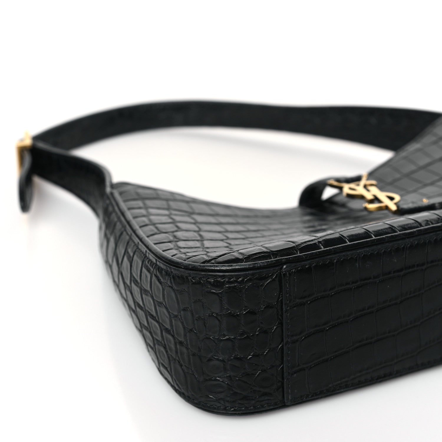 Saint Laurent Calfskin Crocodile Embossed LE 5 A 7 Hobo Black 8 of 10