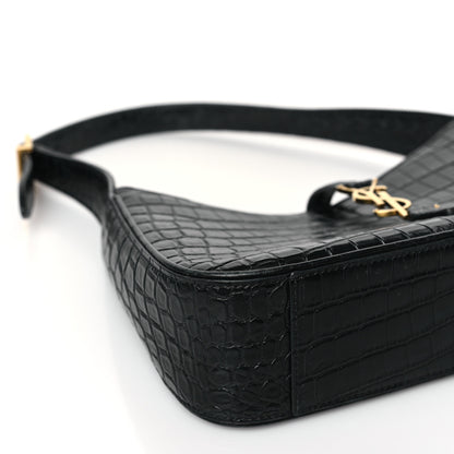 Saint Laurent Calfskin Crocodile Embossed LE 5 A 7 Hobo Black 8 of 10