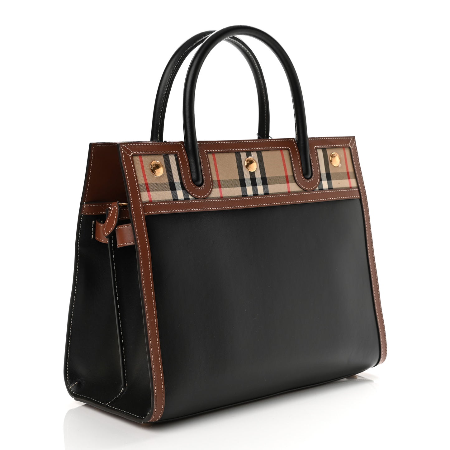 Calfskin Vintage Check Small Two Handle Title Bag Black