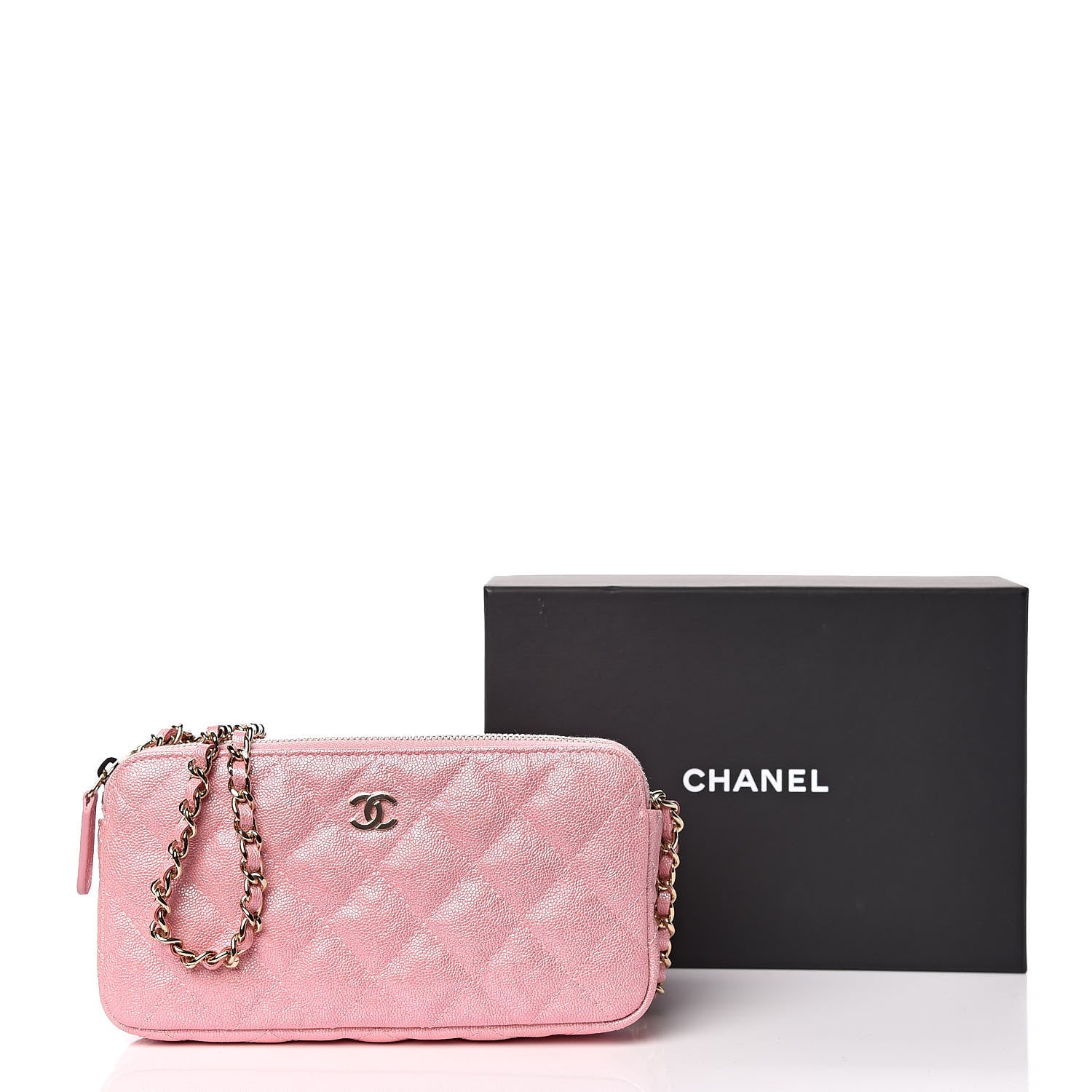 Chanel Iridescent Caviar Quilted Small Clutch With Chain Pink 13 of 13