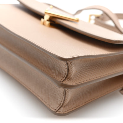 Prada Saffiano Lux Mini Triangle Embleme Flap Shoulder Bag Cammeo 8 of 8