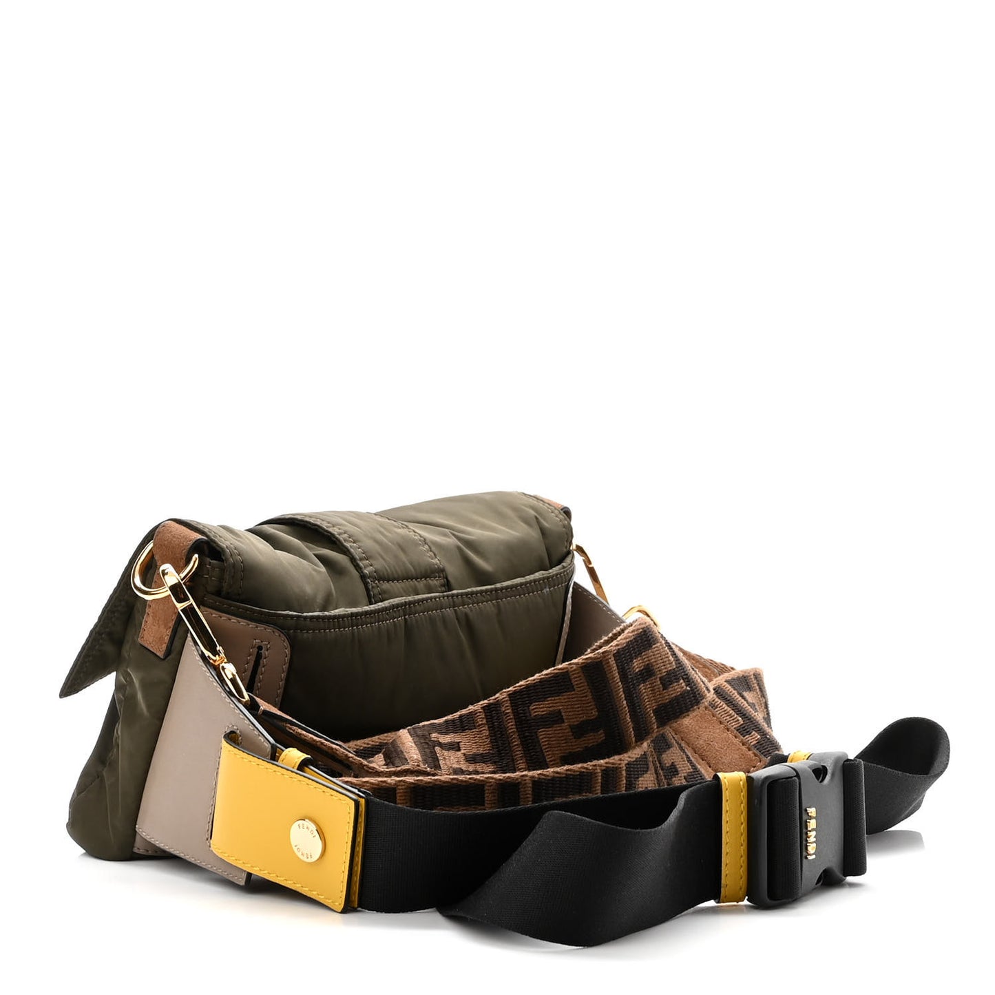 Nylon Dolmias Vitello Grace FF Puffer Belt Baguette Bag Military Brown Tortora