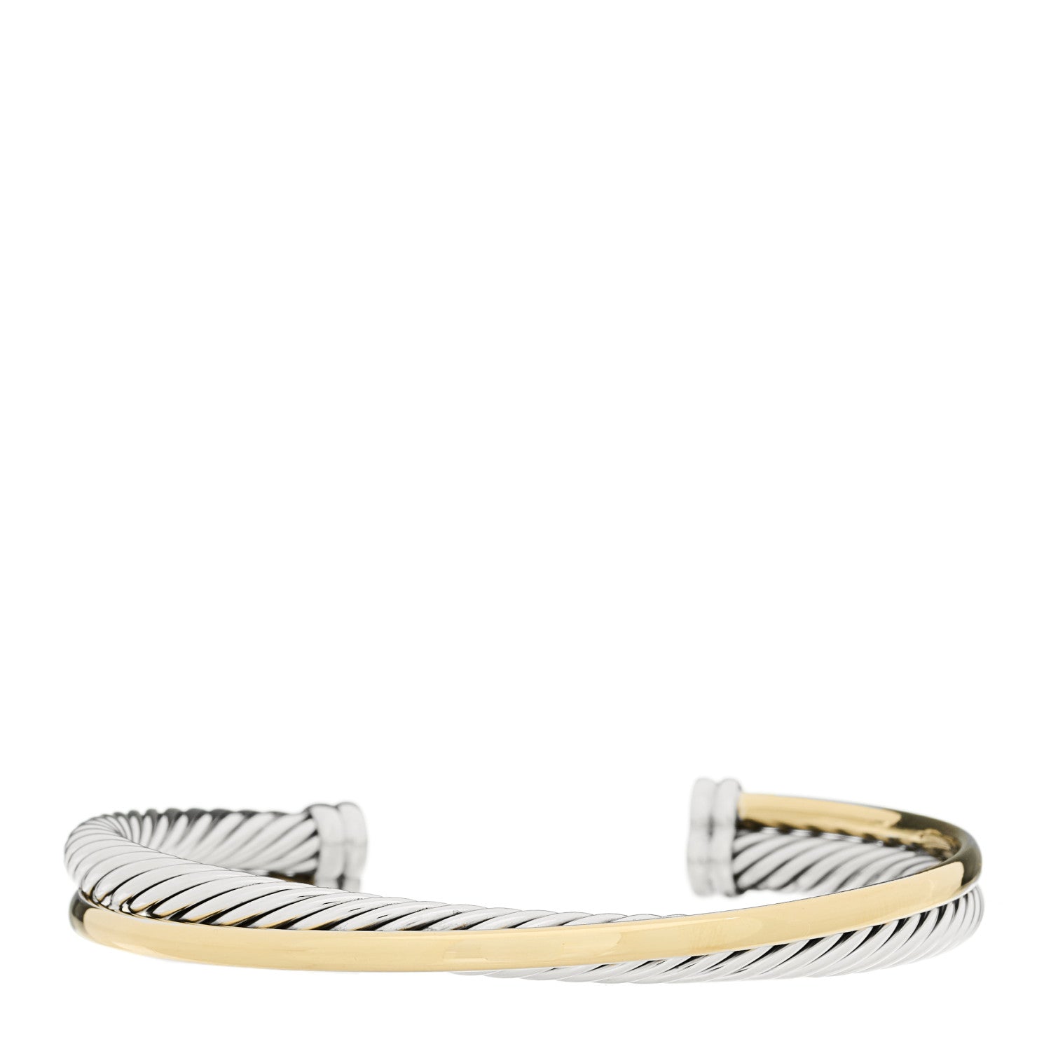 David Yurman Sterling Silver 18K Yellow Gold 5mm Crossover Cuff Bracelet 1 of 3