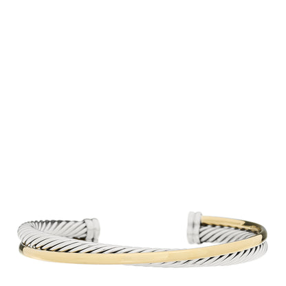 David Yurman Sterling Silver 18K Yellow Gold 5mm Crossover Cuff Bracelet 1 of 3