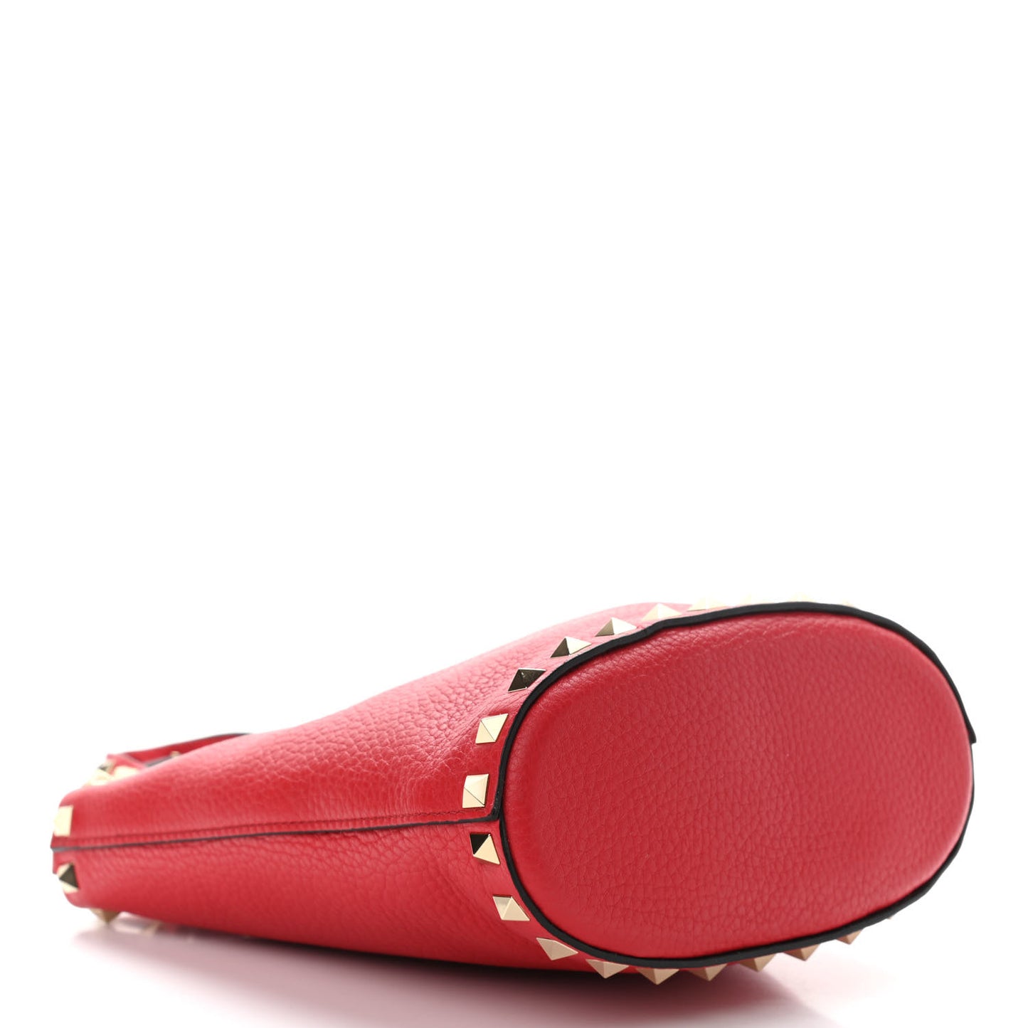 Pebbled Calfskin Rockstud Bucket Bag Red