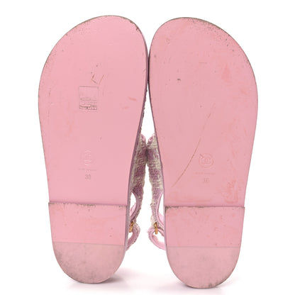 Chanel Cotton Tweed Velcro Dad Sandals 38 Pink Ecru 6 of 10