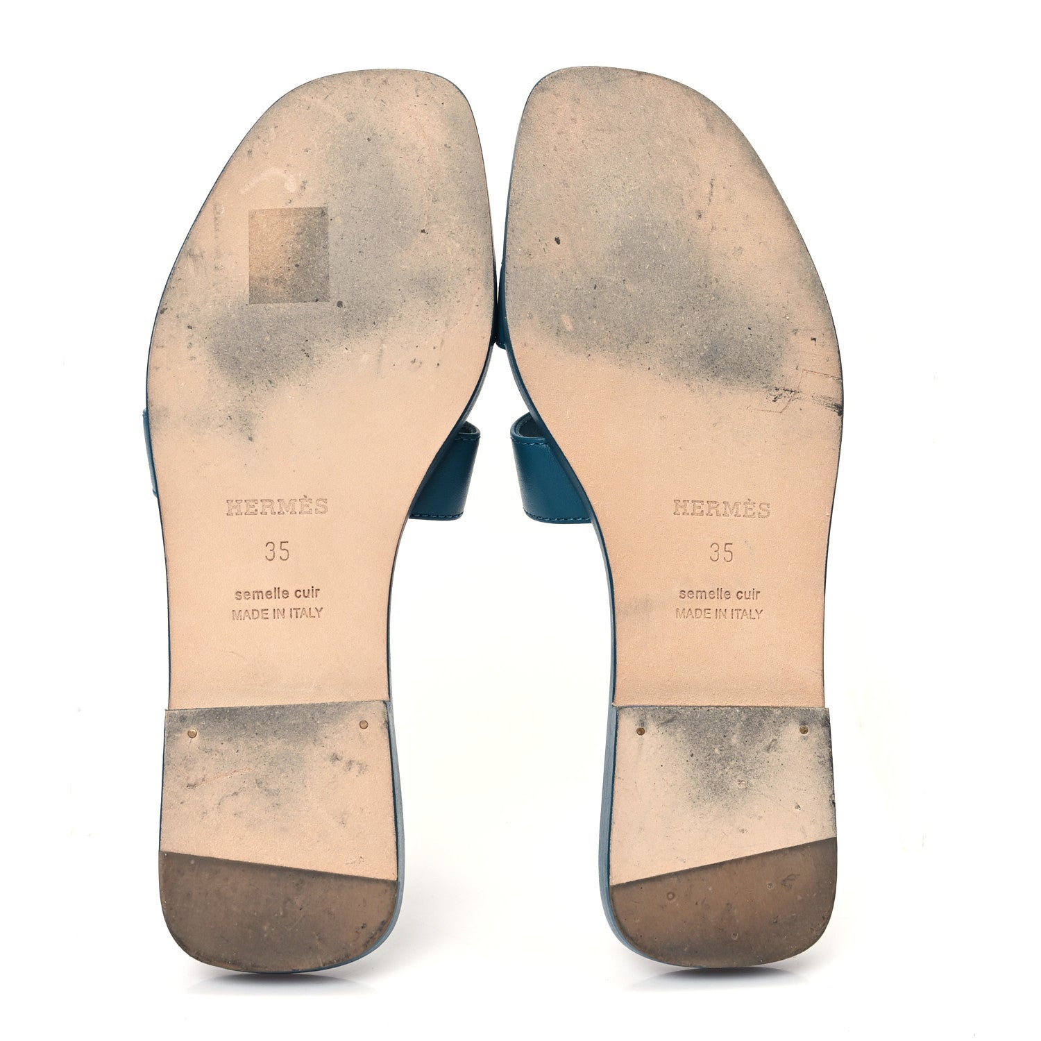 Hermes Calfskin Oran Sandals 35 Bleu Emeraude 6 of 10