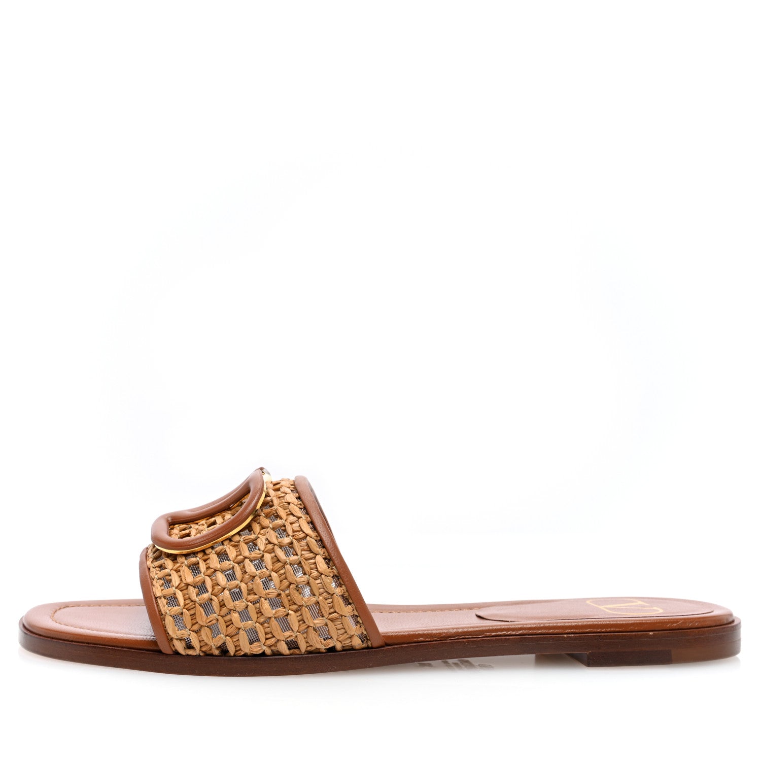 Valentino Garavani Raffia Vlogo Flat Slide Sandals 36 Tan 1 of 8